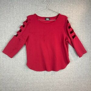 by & by XXL Red Top 3/4 Sleeve Cold Shoulder‎ Cutout Pullover Blouse
